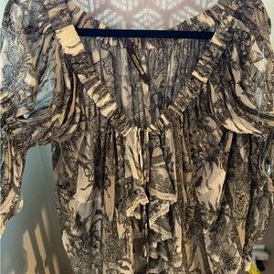 Roberto Cavalli Black and Cream Lace Blouse